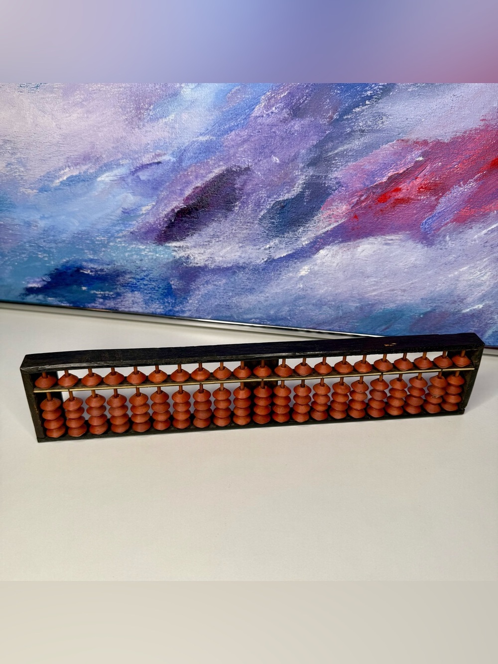 Vintage Wooden Abacus Wood Math Decor Rustic Antique Style Red Beads
